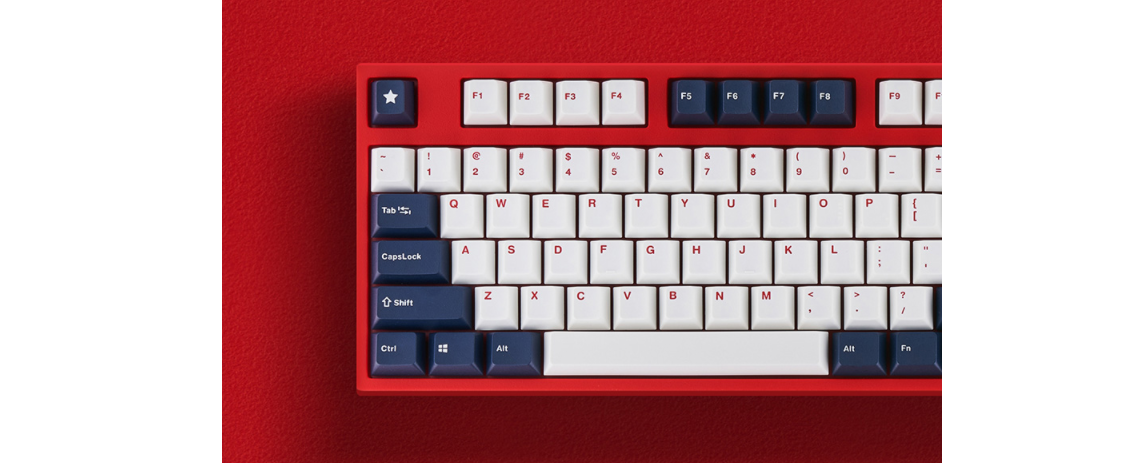 Bàn phím cơ Leopold FC750RPD Blue Star (USB/PBT Doubleshot/White Navy/Red case/Brown sw) sử dụng bộ keycap đặc trưng của leopold